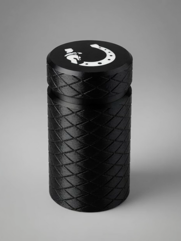 Earplug Storage Case, black with the Gladiator horseshoe on the lid