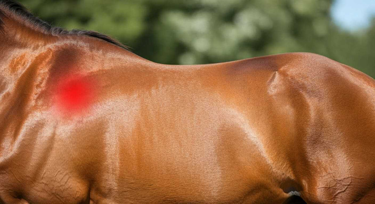 Red-highlighted area on horse’s back (back pain)